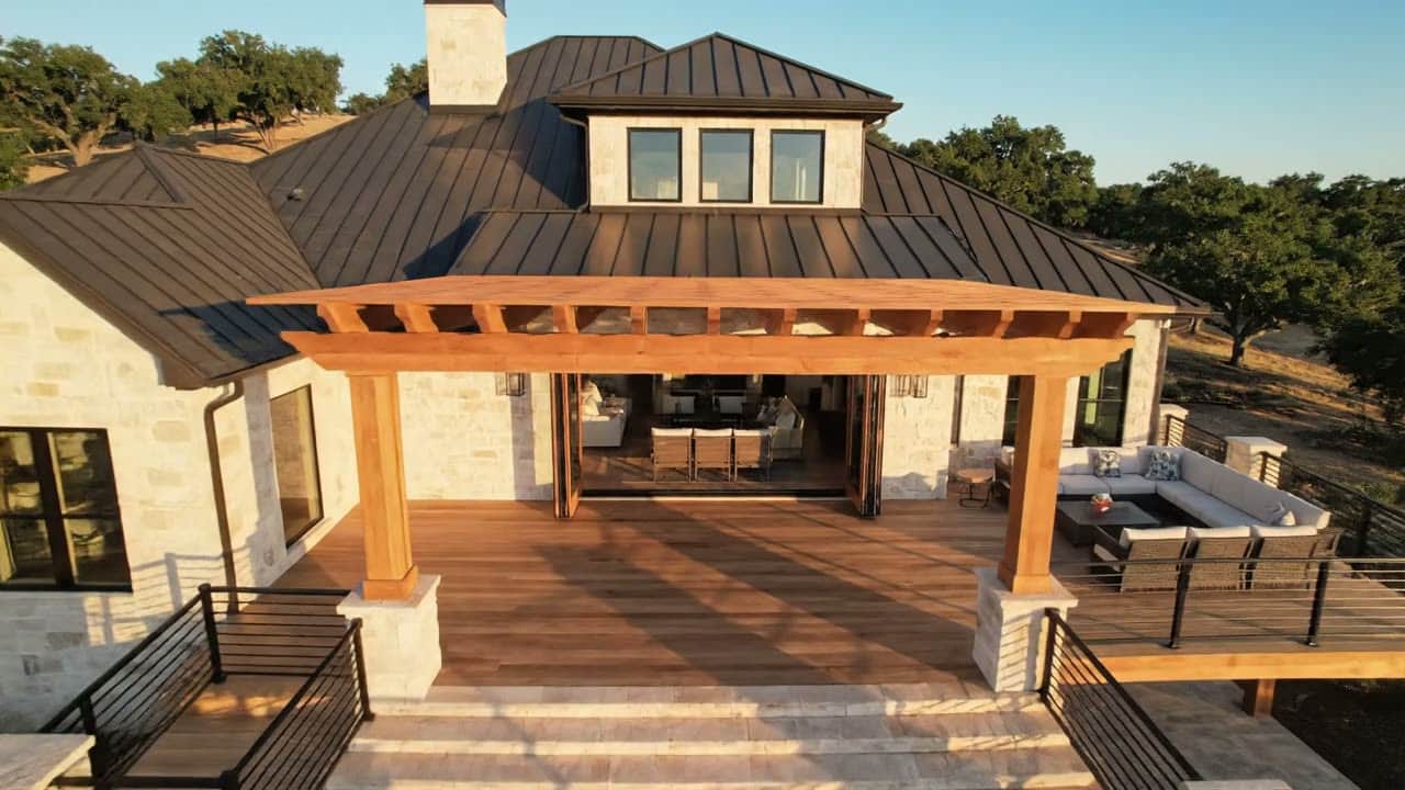 Custom cedar pergola over a Hill Country patio