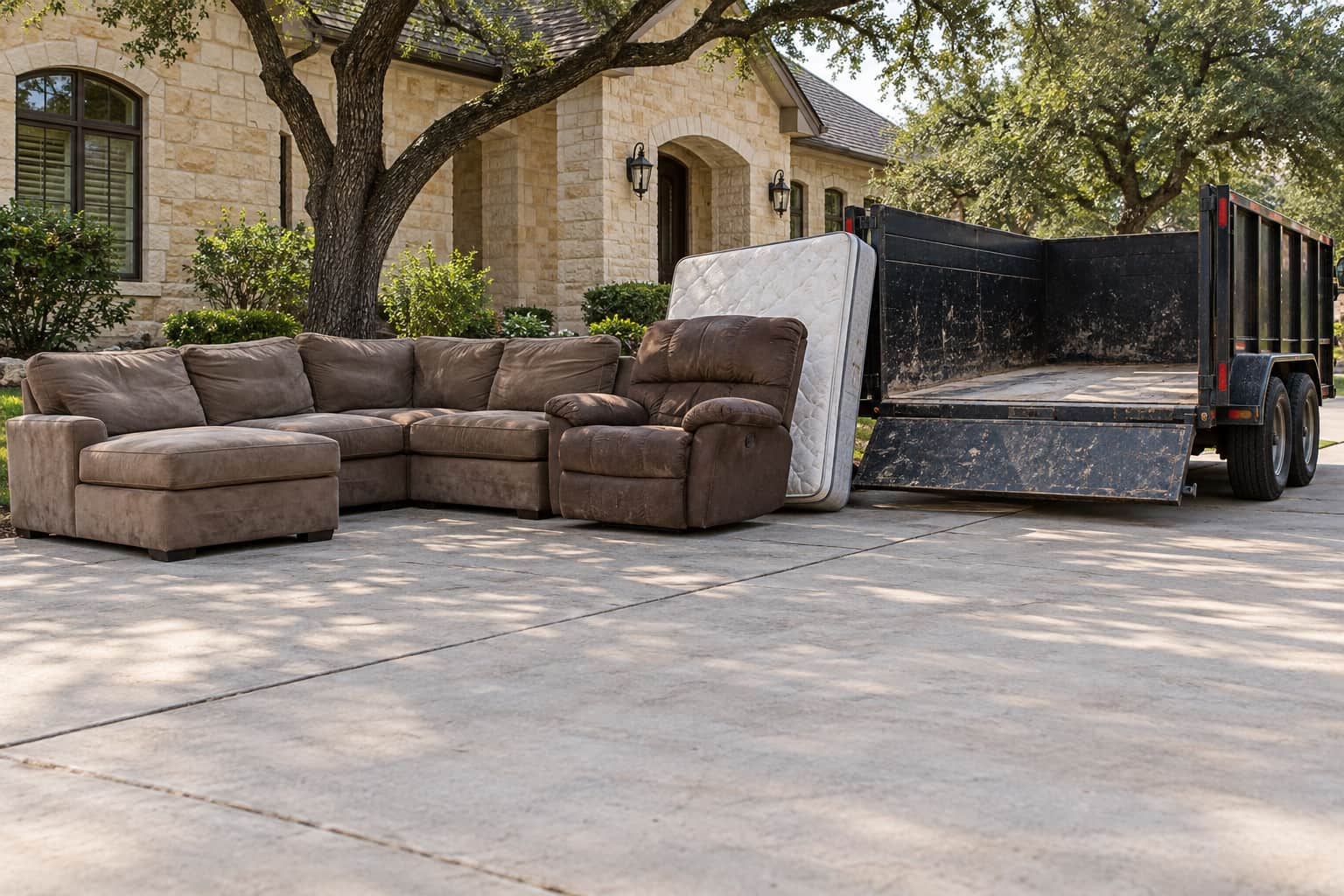 Sofa and household furniture prepared for removal from a home