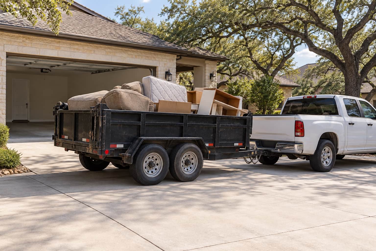 Household items loaded for junk removal from a home