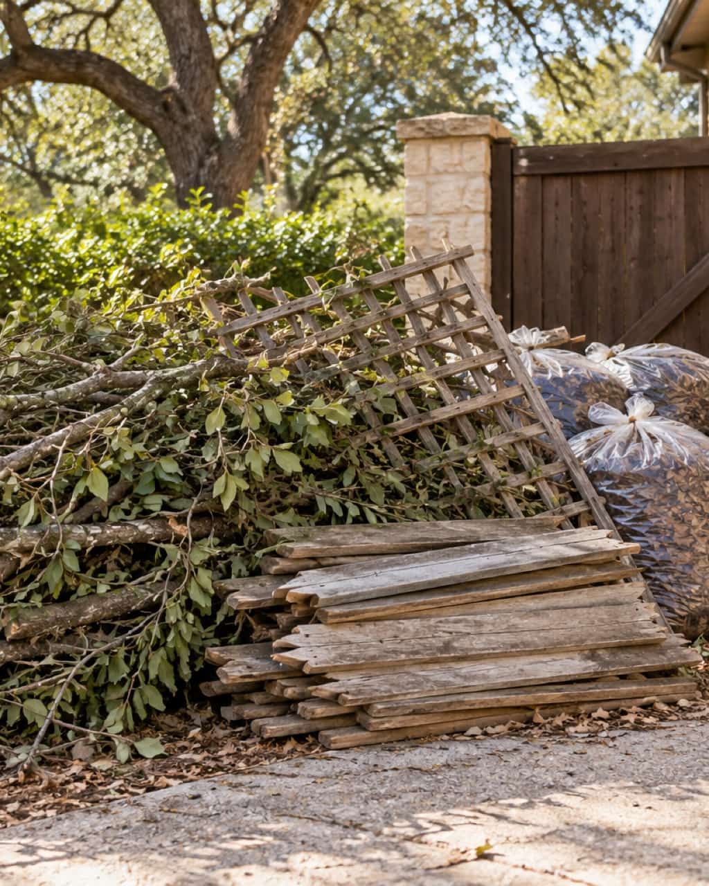 Household and yard debris gathered before property work