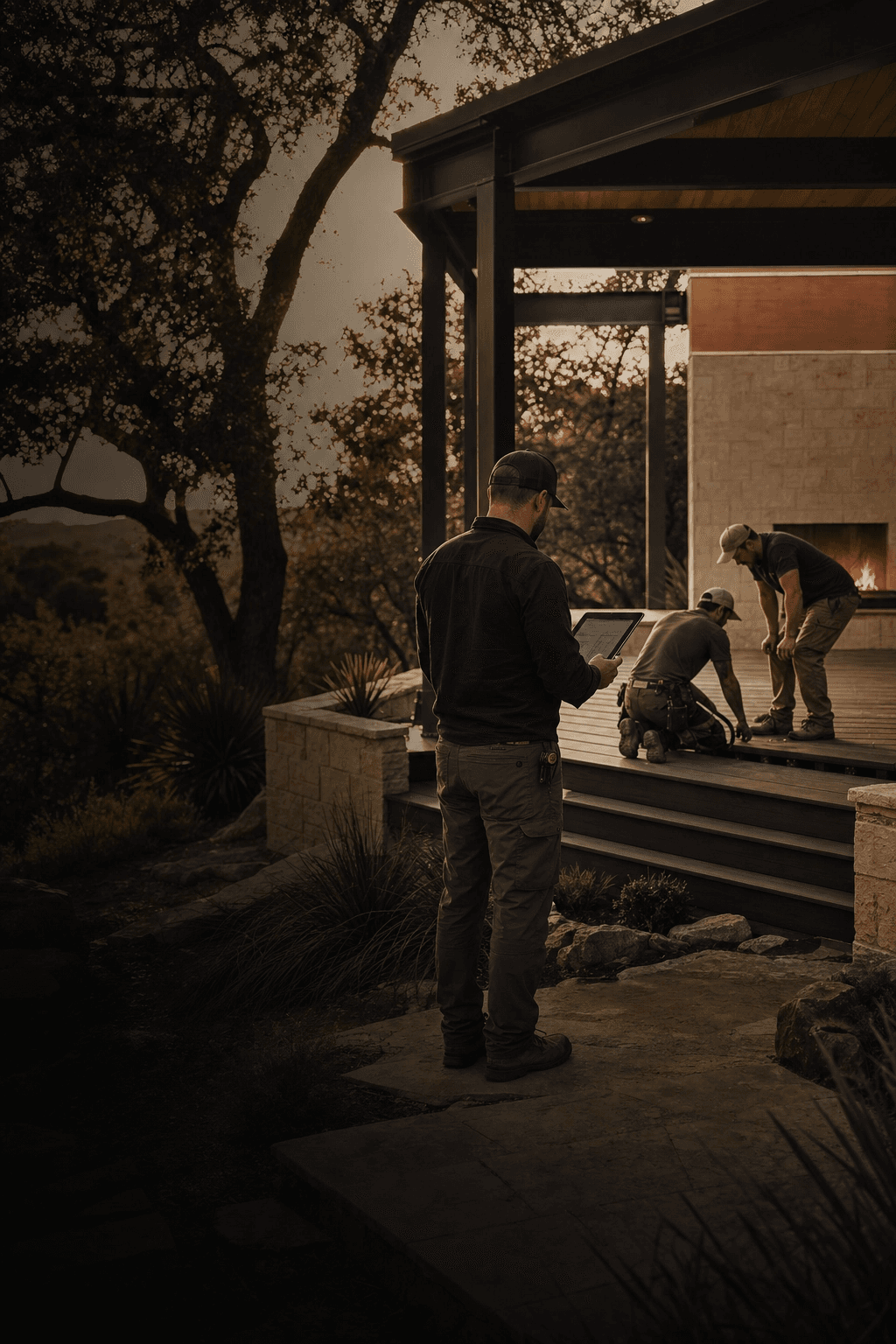 Klema Builders project lead reviewing the build plan on site