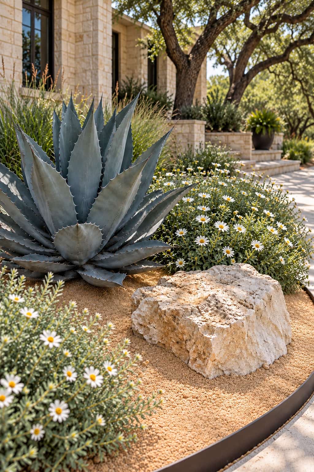 Decomposed granite surface with plants and edging