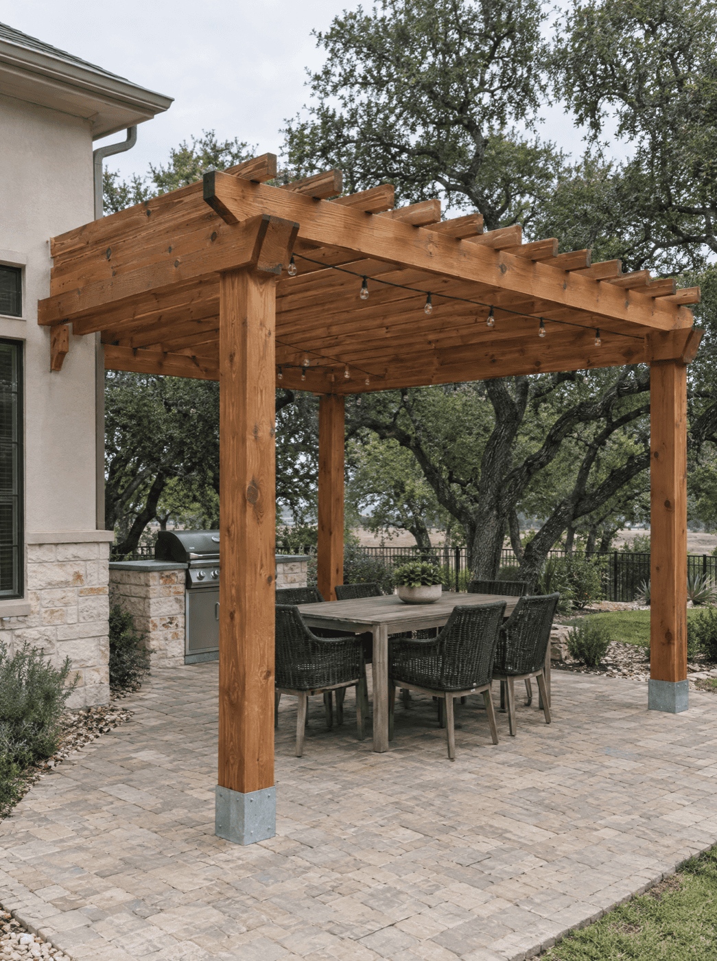 Custom backyard pergola and shade structure built in San Antonio by Klema Builders