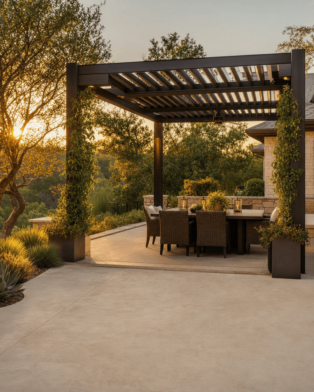 Custom backyard pergola and shade structure built in San Antonio by Klema Builders