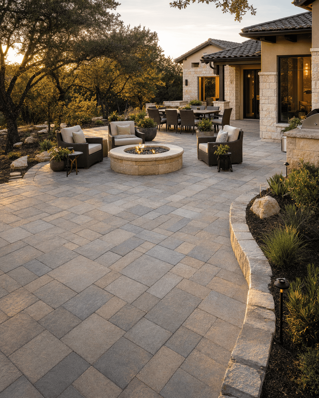 Backyard paver patio hardscape installed in San Antonio, Texas by Klema Builders