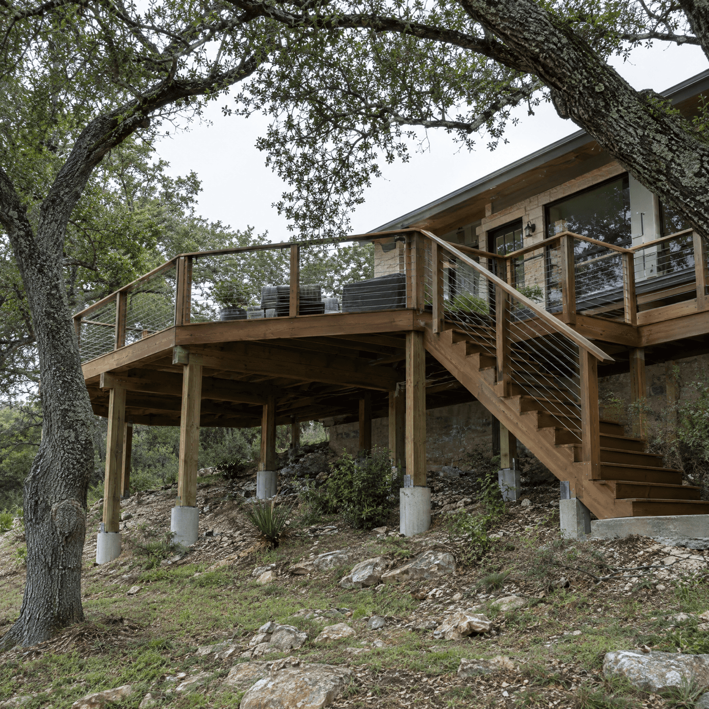 Custom multi-level composite deck overlooking the Texas Hill Country
